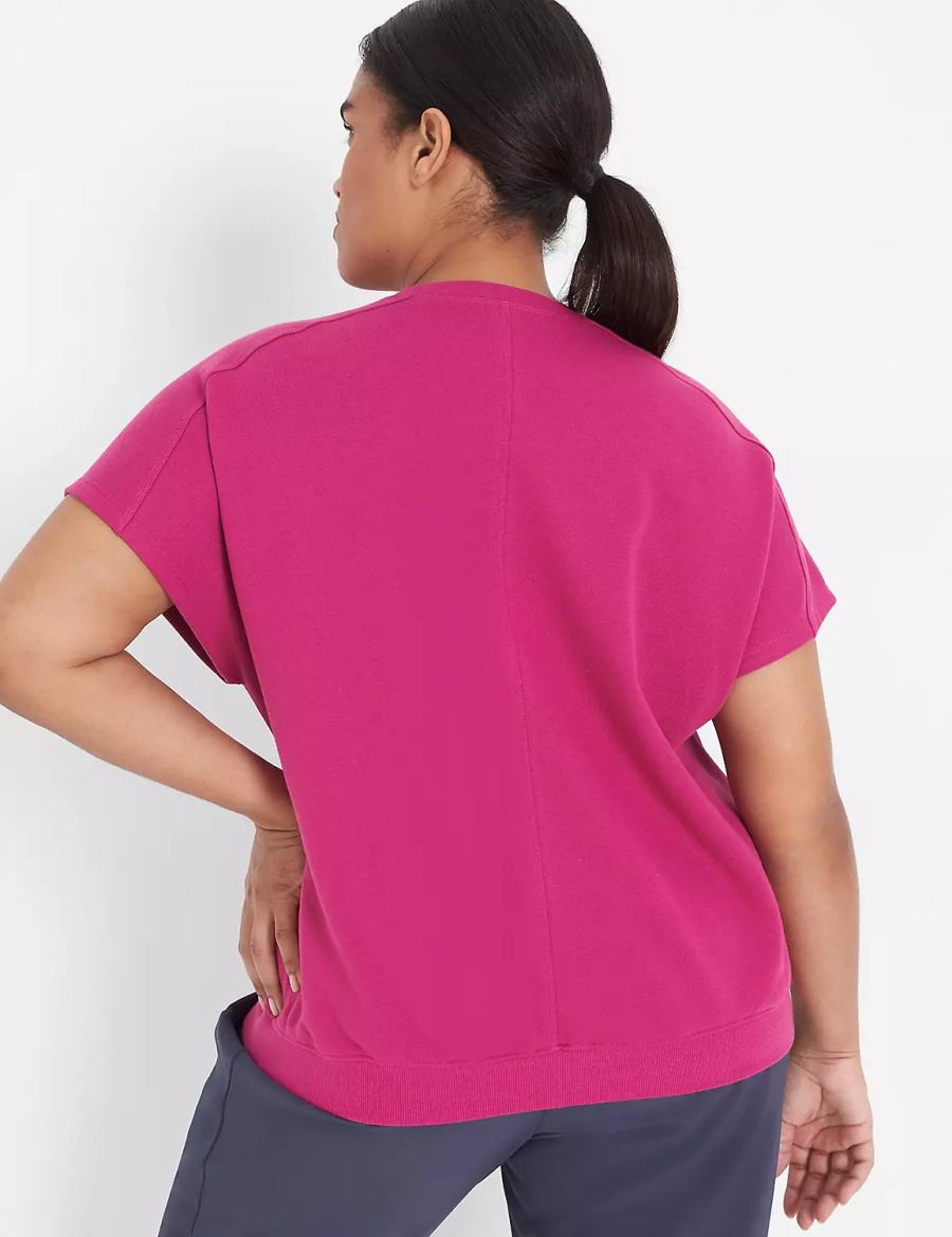 Lane Bryant LIVI French Terry Short-Sleeve Women Sweatshirts Fuchsia | KLS228LA