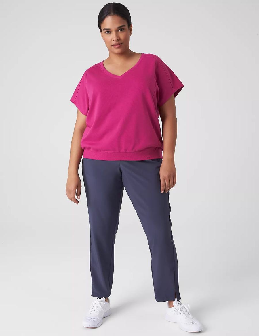 Lane Bryant LIVI French Terry Short-Sleeve Women Sweatshirts Fuchsia | KLS228LA