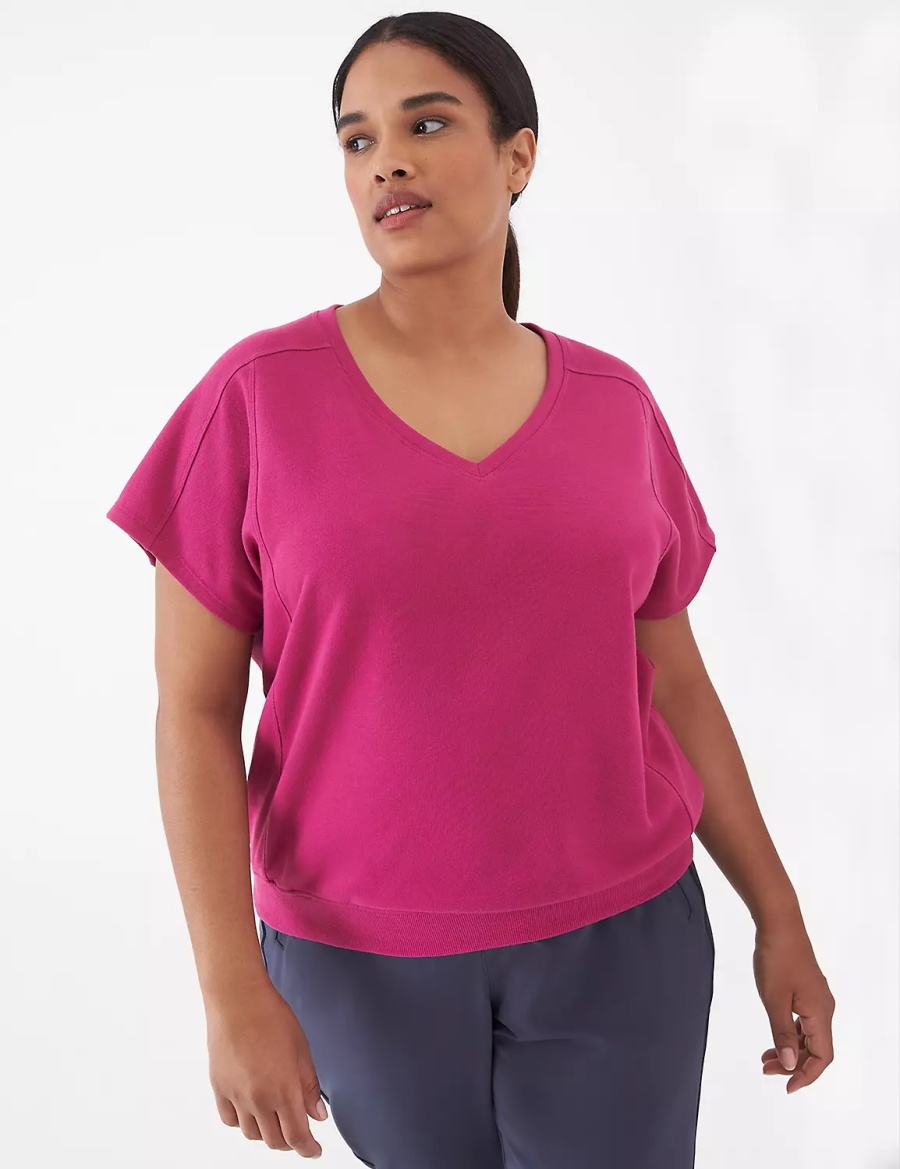 Lane Bryant LIVI French Terry Short-Sleeve Women Sweatshirts Fuchsia | KLS228LA