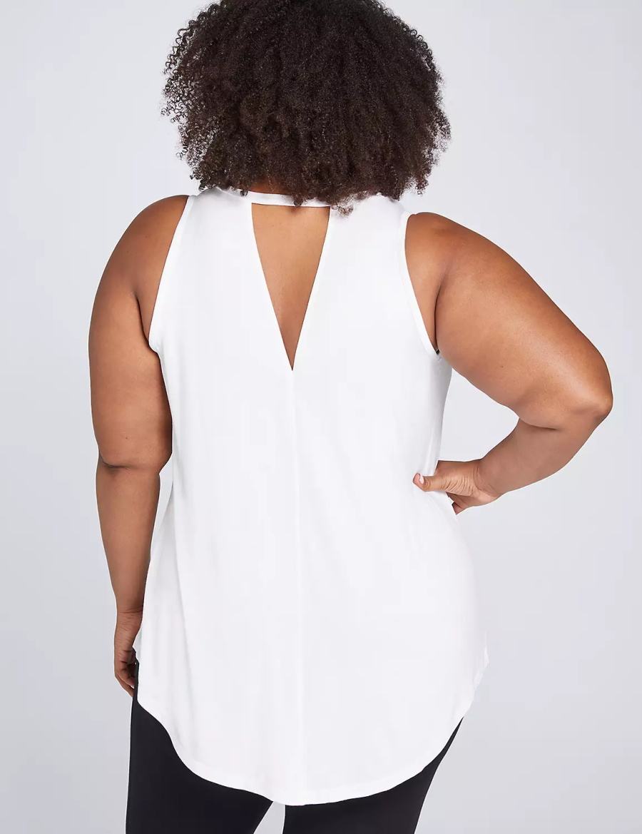 Lane Bryant LIVI High-Neck V-Back Women Tank Top White | AFS118SK