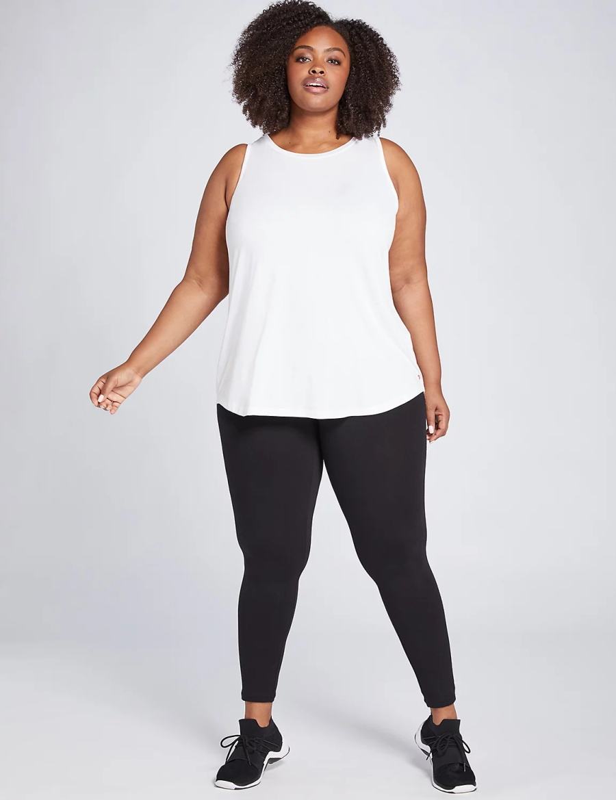 Lane Bryant LIVI High-Neck V-Back Women Tank Top White | AFS118SK