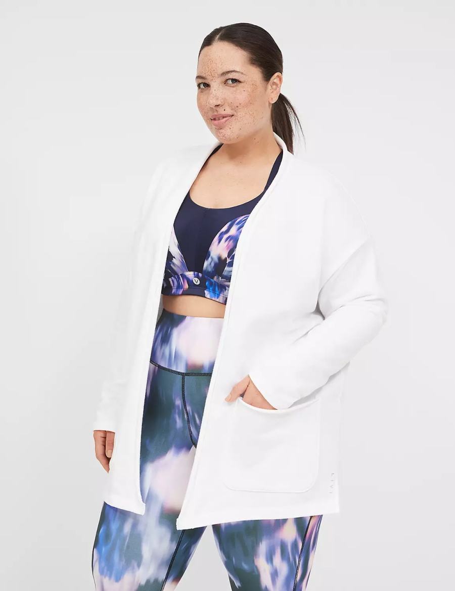 Lane Bryant LIVI Open-Front French Terry Overpiece Women Robe White | QWD2513UI