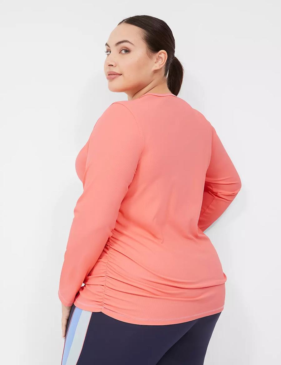 Lane Bryant LIVI Scoop-Neck Ruched Wicking Rib Top Women T Shirts Coral | CNX5652HZ