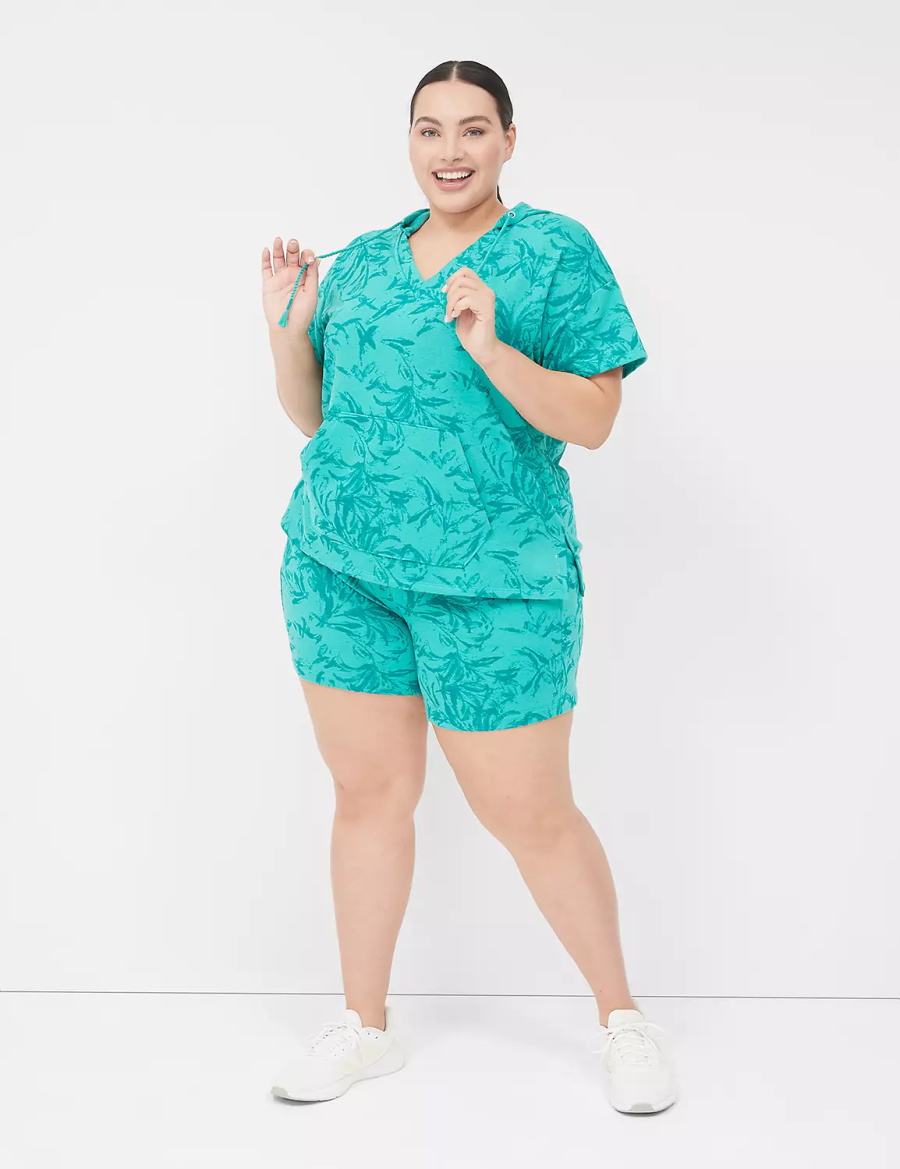 Lane Bryant LIVI Short-Sleeve French Terry Women Hoodie Turquoise | QHY6695MW