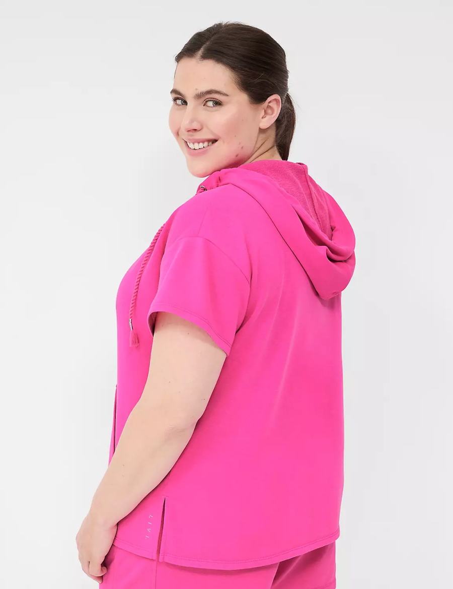 Lane Bryant LIVI Short-Sleeve French Terry Women Hoodie Pink | PFY9611DJ