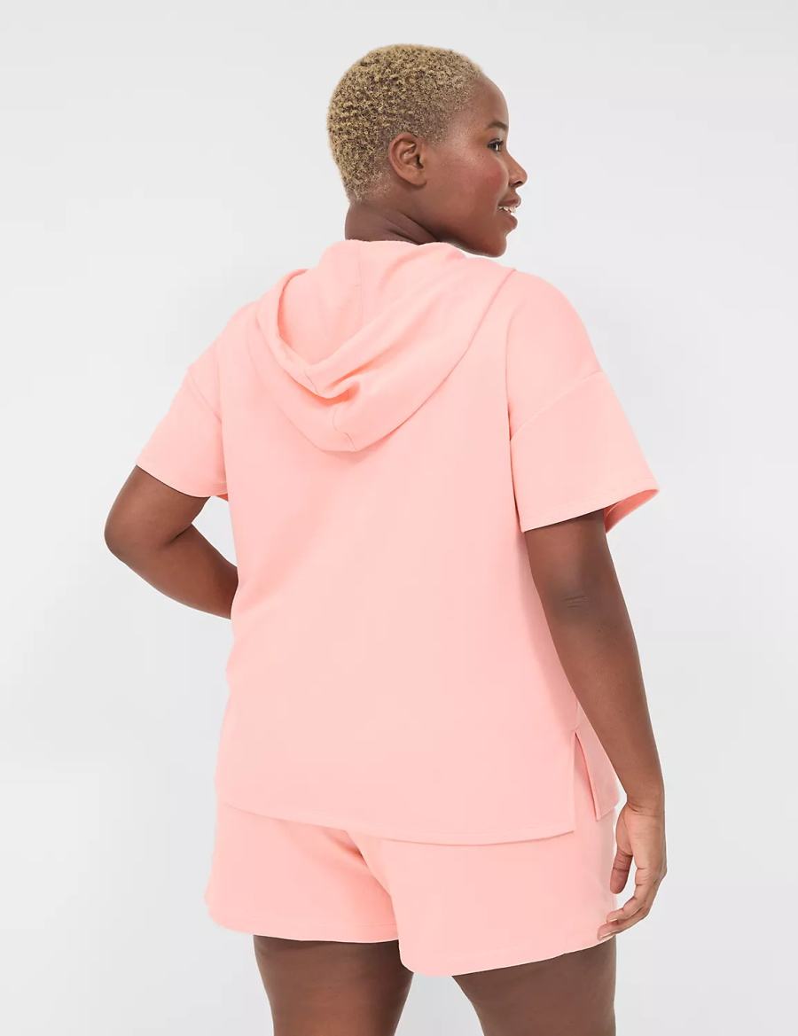 Lane Bryant LIVI Short-Sleeve French Terry Women Hoodie Pink | RRS9192DF