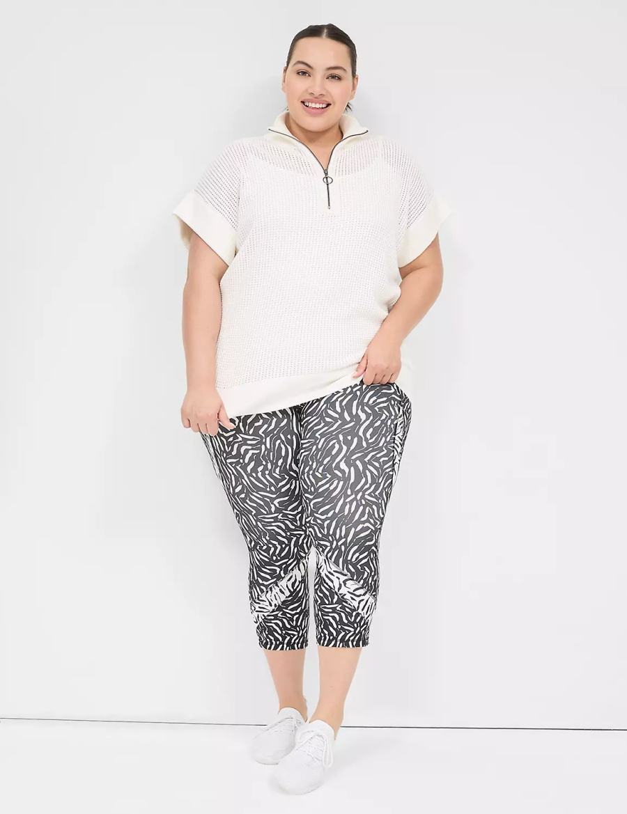 Lane Bryant LIVI Short-Sleeve Half-Zip Mesh Women Sweaters White | CAL1040LF