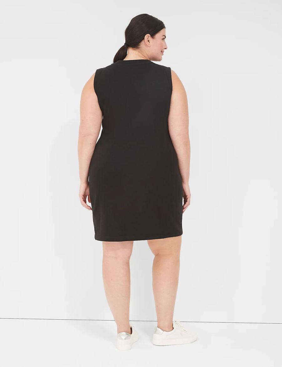 Lane Bryant LIVI Sleeveless Crew-Neck French Terry Women Casual Dress Black | RLT8610JY