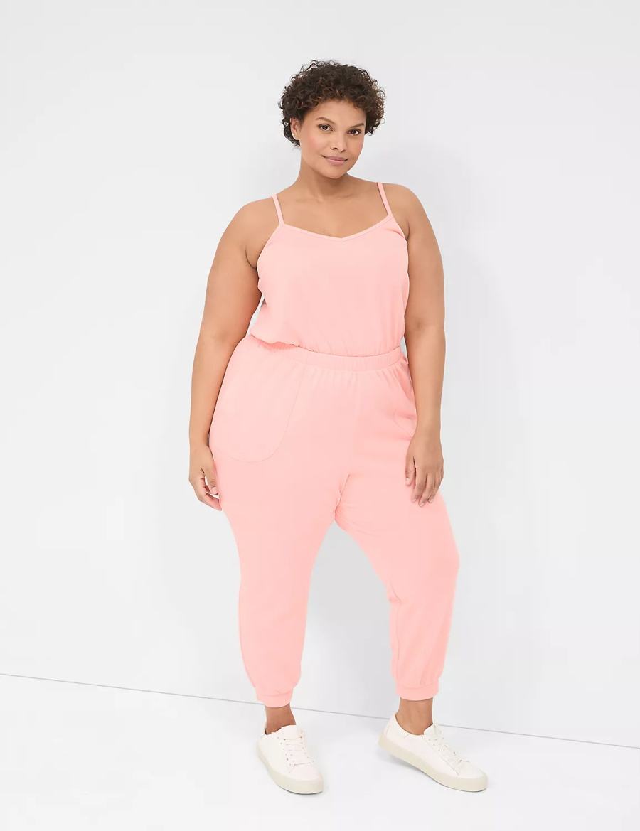 Lane Bryant LIVI Sleeveless French Terry Women Jumpsuit Pink | KGP7550FR