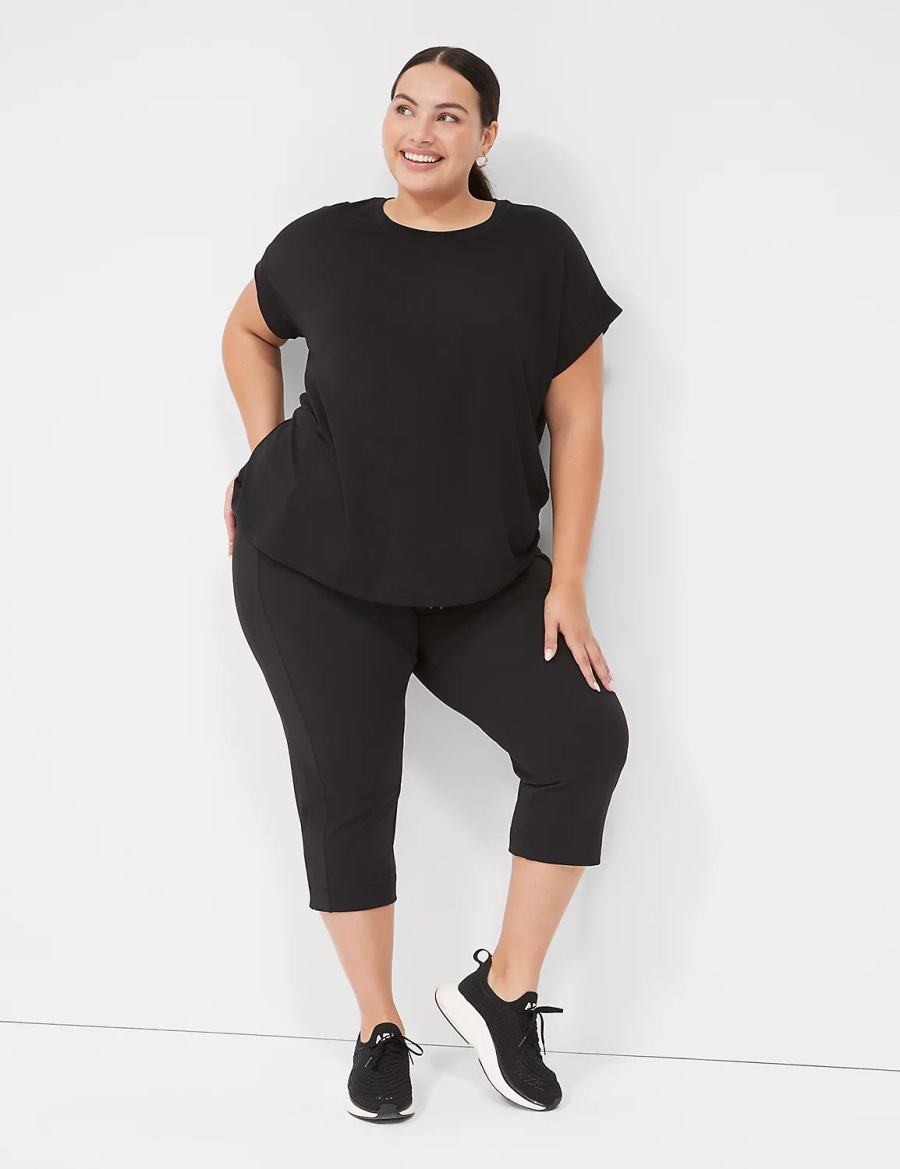 Lane Bryant LIVI Soft Crew-Neck Recycled Tee Women T Shirts Black | MUJ7729WO