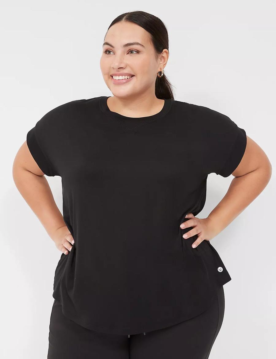 Lane Bryant LIVI Soft Crew-Neck Recycled Tee Women T Shirts Black | MUJ7729WO