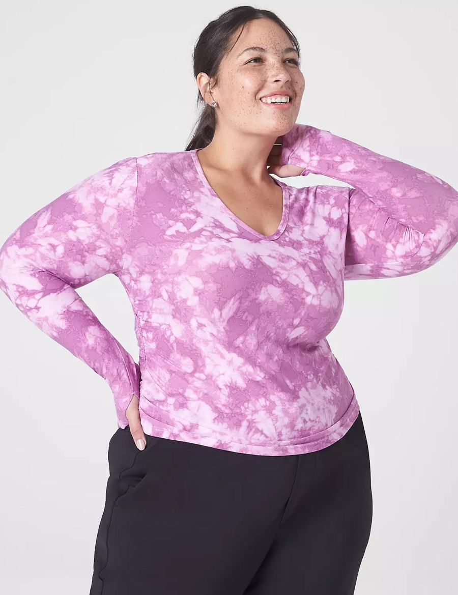 Lane Bryant LIVI Soft Crop Ruched-Side Top Women T Shirts Purple | KOU6413XZ