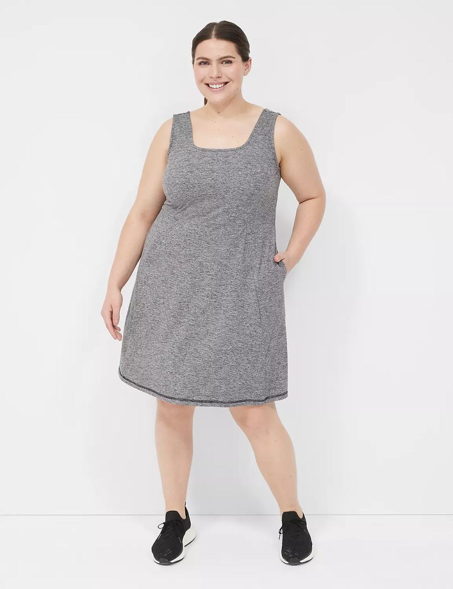 Lane Bryant LIVI Square-Neck Recycled LIVI Soft Women Casual Dress Black White | PQJ2244VD