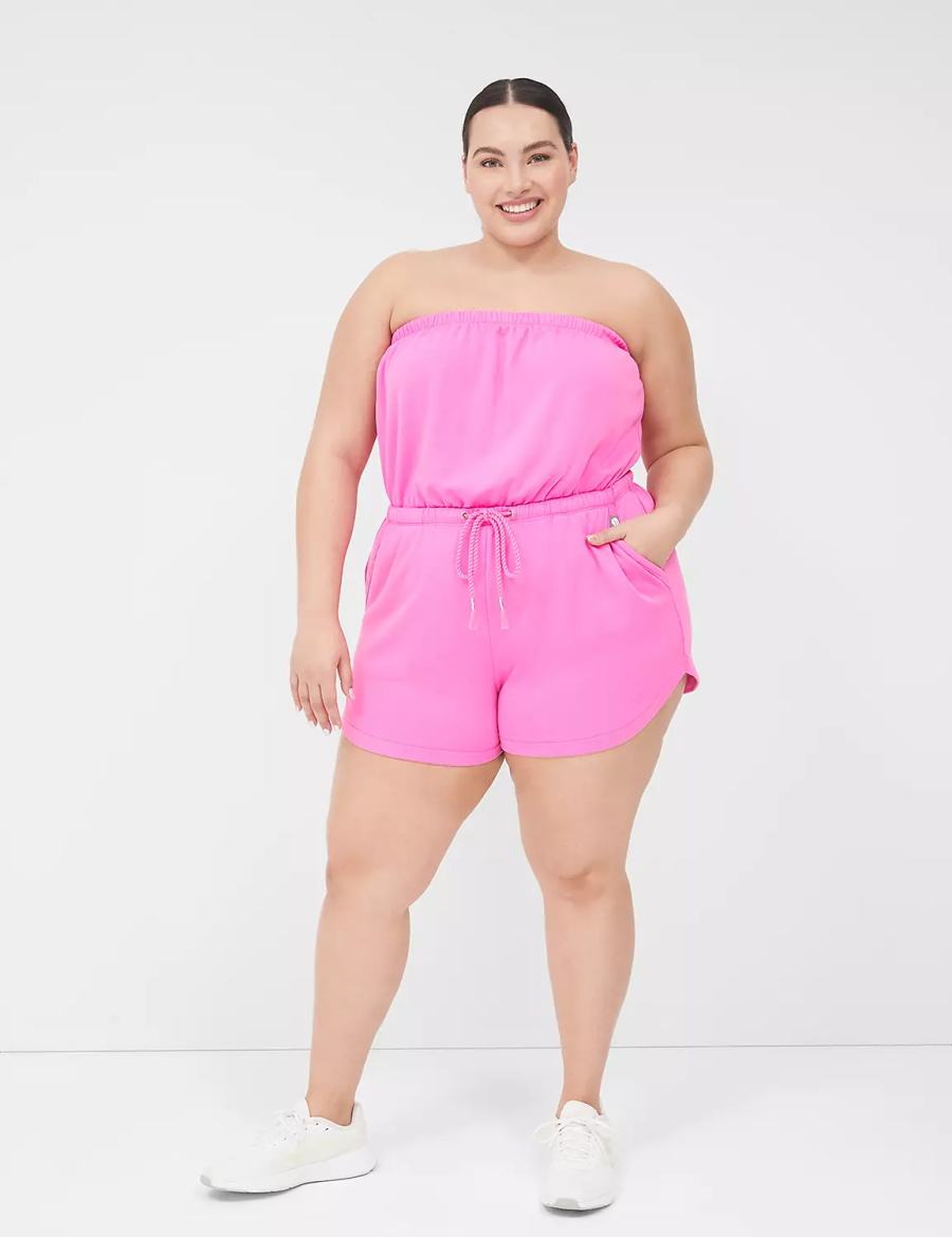 Lane Bryant LIVI Strapless Pull-On French Terry Romper Women Casual Dress Pink | JRY2443PH