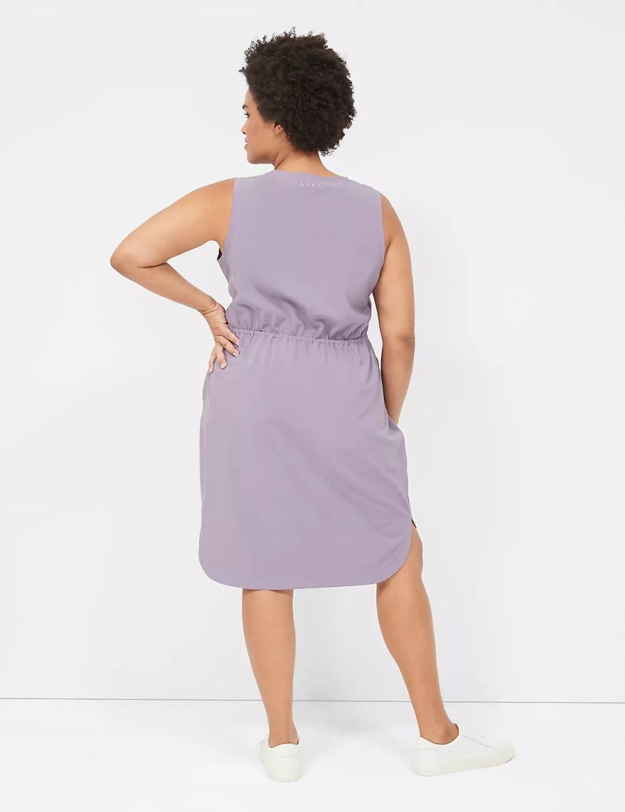 Lane Bryant LIVI Stretch Woven Drawstring Women Casual Dress Purple Olive | XBR2236BP