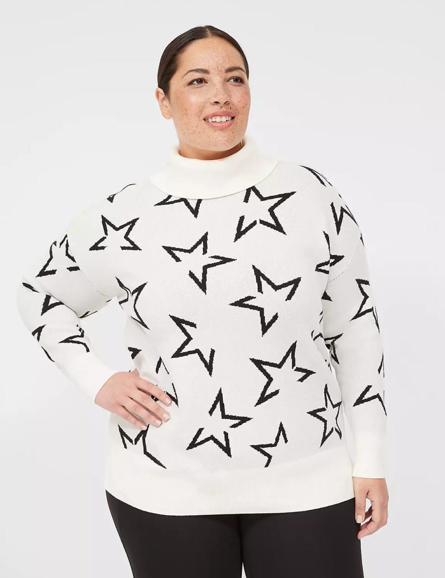 Lane Bryant LIVI Turtleneck Star Women Sweaters Cream Black | GMA193BV