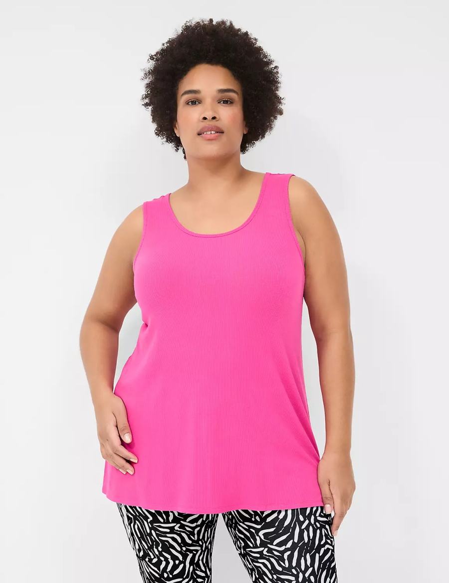 Lane Bryant LIVI Twist-Back Rib Women Tank Top Fuchsia Pink | FJV7986HH