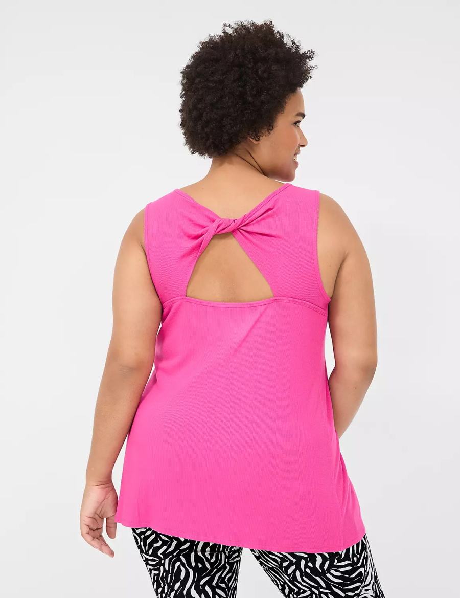 Lane Bryant LIVI Twist-Back Rib Women Tank Top Fuchsia Pink | FJV7986HH