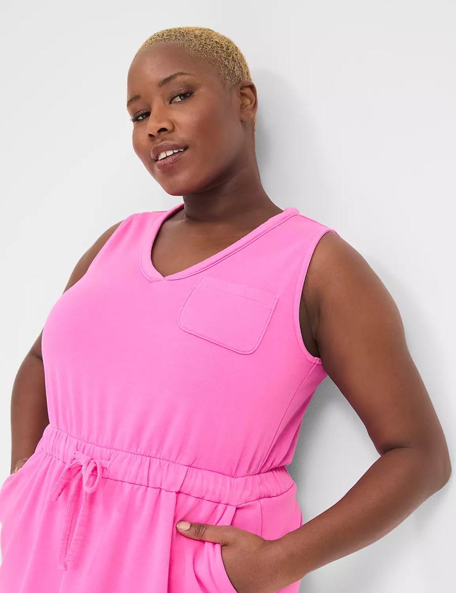 Lane Bryant LIVI V-Neck French Terry Women Casual Dress Pink | WDQ9539XT