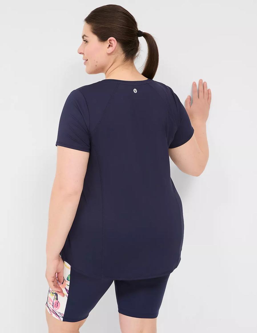 Lane Bryant LIVI Wicking V-Neck Performance Tee Women T Shirts Navy | NXF8859BE