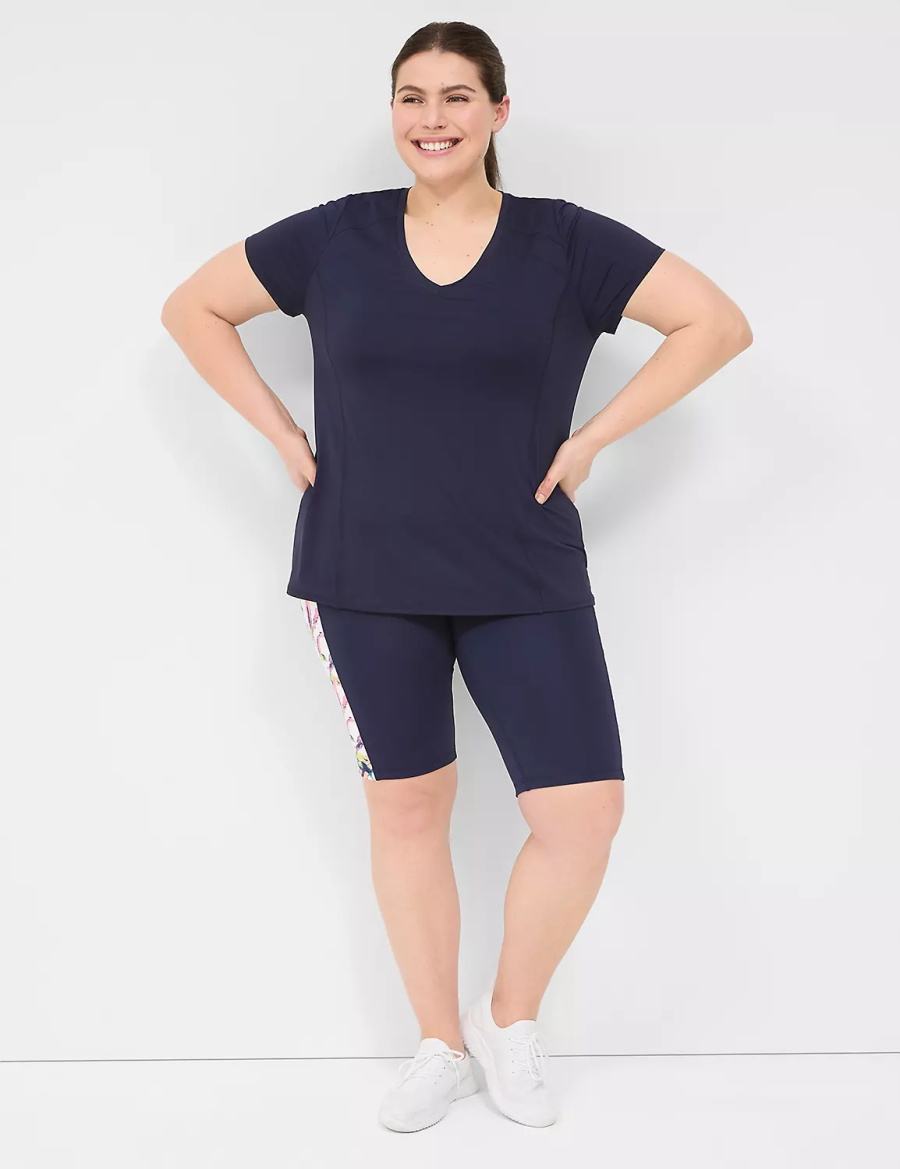 Lane Bryant LIVI Wicking V-Neck Performance Tee Women T Shirts Navy | NXF8859BE