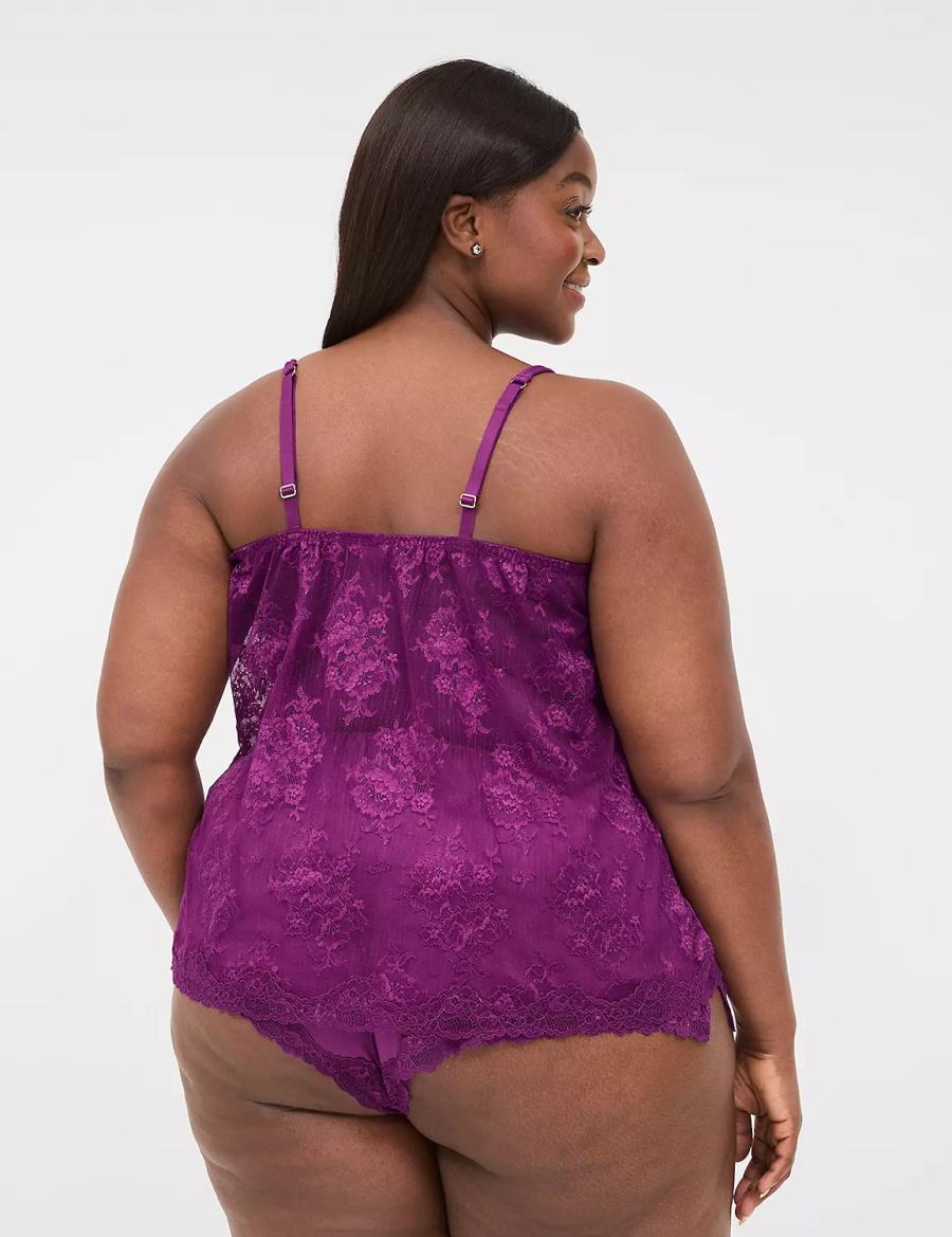 Lane Bryant Lace-Back Cami & Short Set Women Pajamas Purple | TJR7644MO