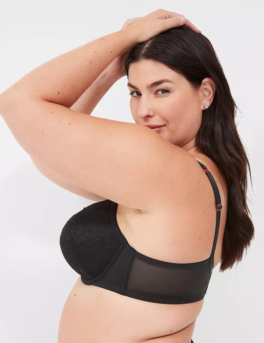 Lane Bryant Lace-Trim Lightly Lined Women Balconette Bra Black | WDD1225MX