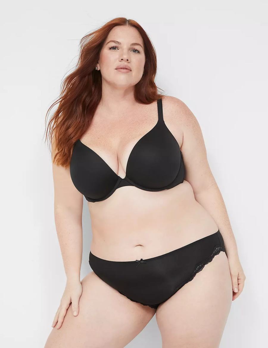 Lane Bryant Lace-Trim Women Bikini Panty Black | ABJ1328ZD