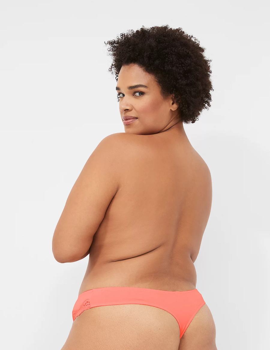 Lane Bryant Lace-Trim Women Thong Panty Pink | GCA395UL