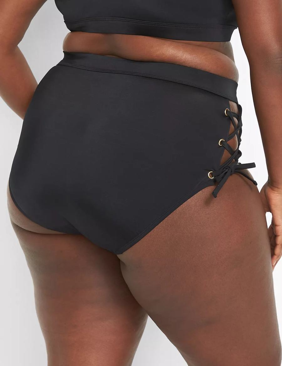 Lane Bryant Lace-Up High-Waist Swim Women Briefs Black | AAV367JF