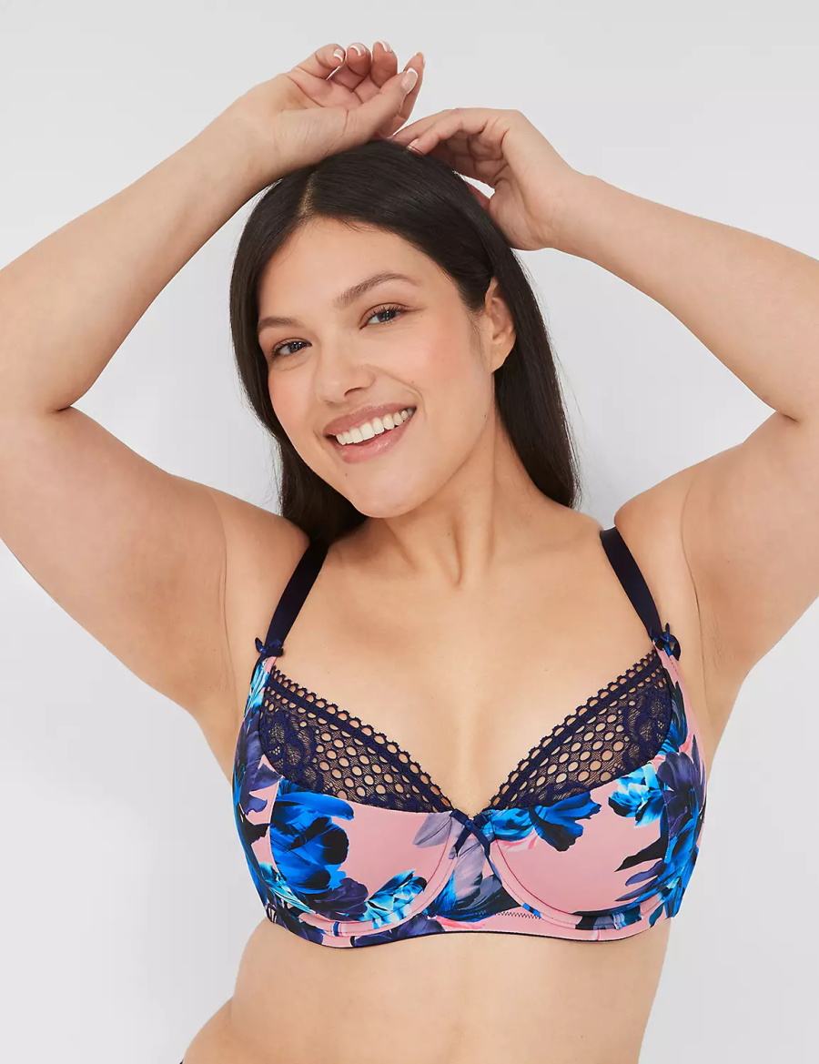 Lane Bryant Lace French Women Balconette Bra Pink Blue Black | DIG9299RU