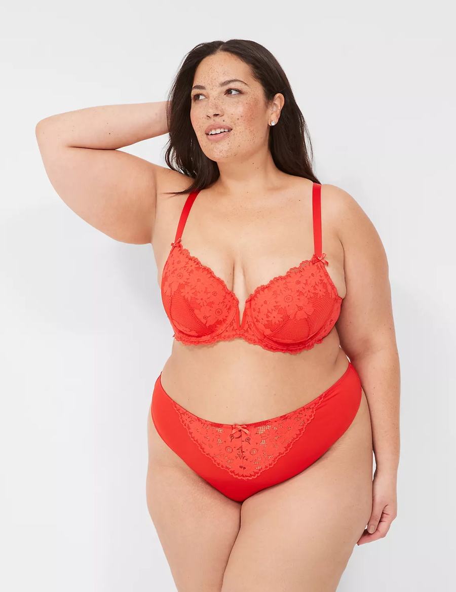 Lane Bryant Lace French Women Thong Panty Deep Red | RDU1007PV