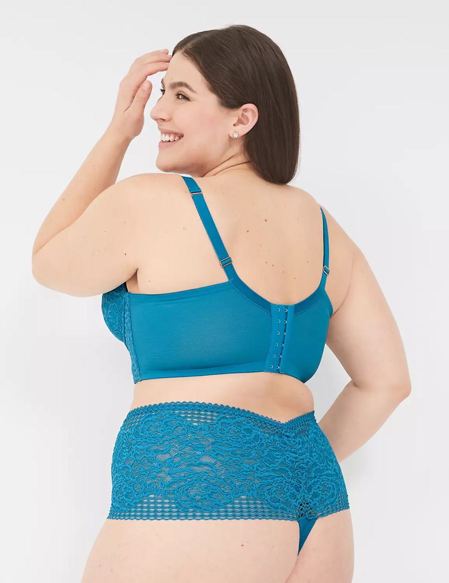 Lane Bryant Lace Longline Boost Women Balconette Bra Blue | FWK377VF