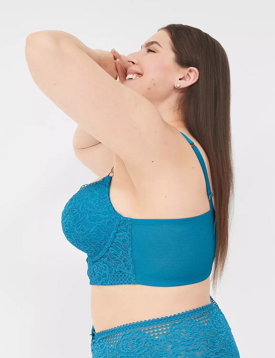 Lane Bryant Lace Longline Boost Women Balconette Bra Blue | FWK377VF