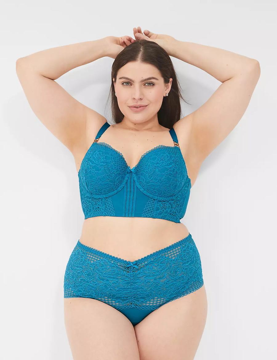 Lane Bryant Lace Longline Boost Women Balconette Bra Blue | FWK377VF