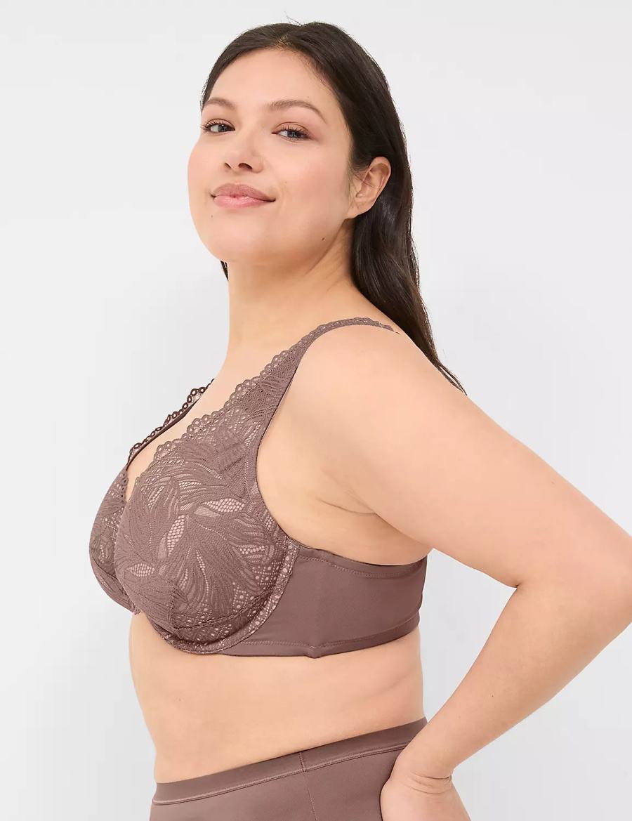 Lane Bryant Lace Unlined Full Coverage Women Bralettes Deep Grey Brown | PBJ4191UI