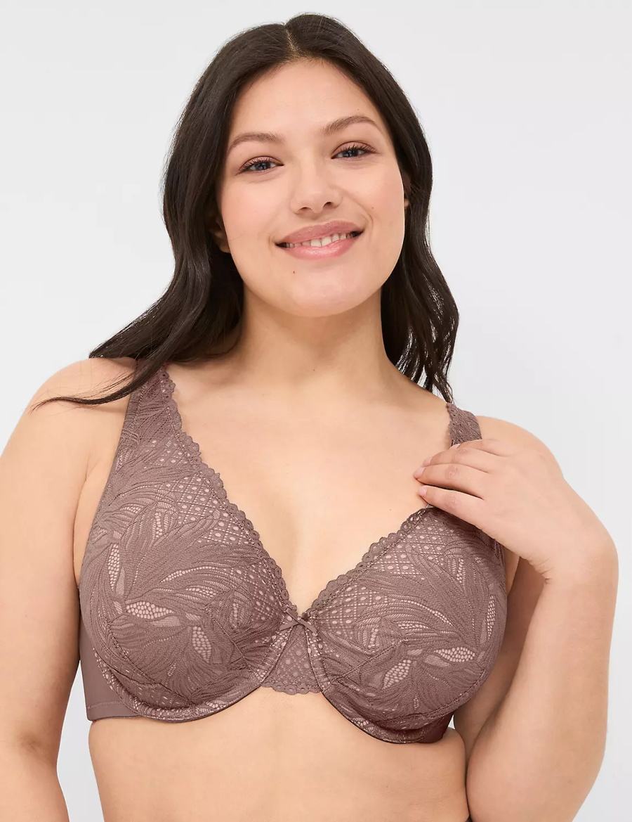 Lane Bryant Lace Unlined Full Coverage Women Bralettes Deep Grey Brown | PBJ4191UI