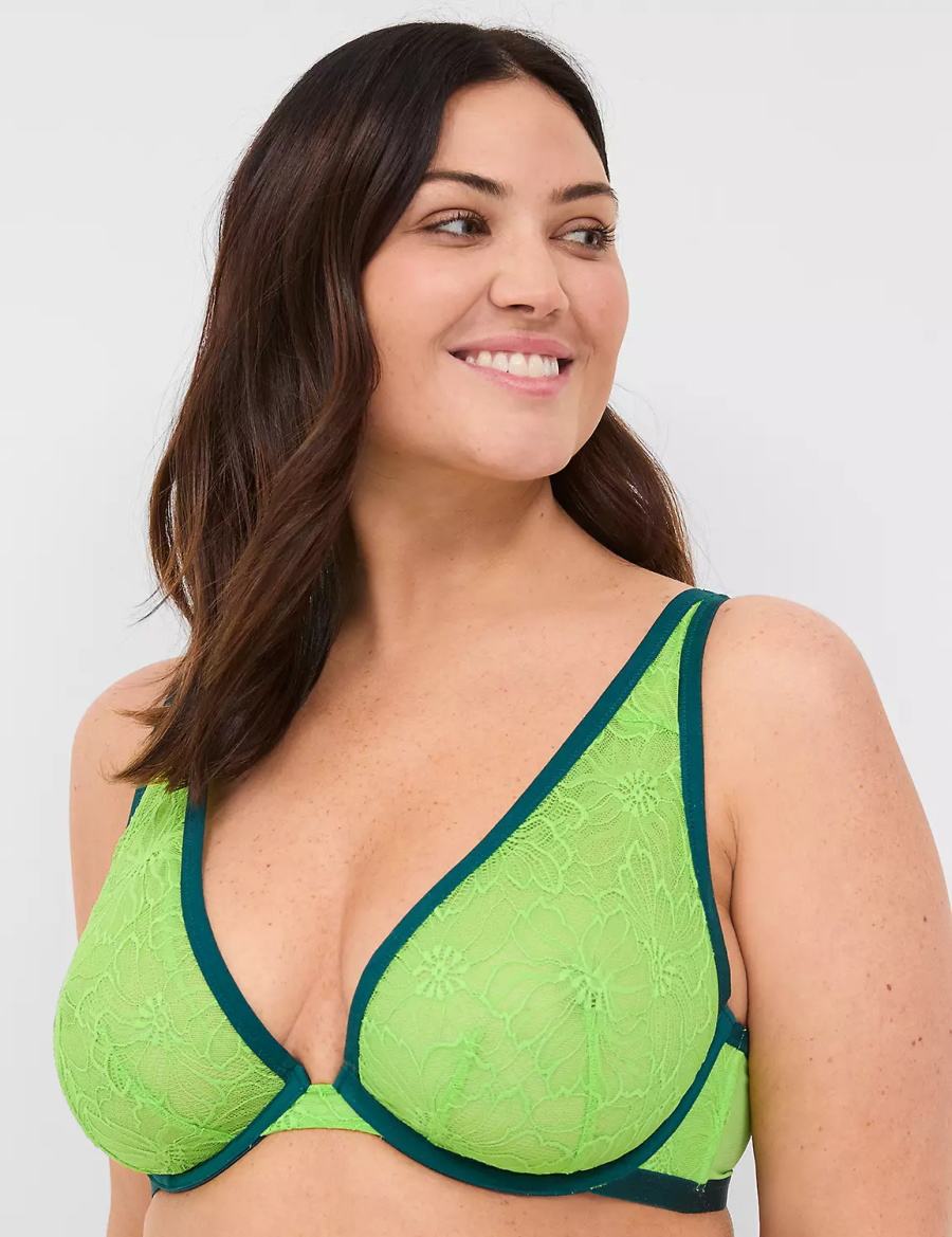 Lane Bryant Lace Unlined High Apex Women Bralettes Green | DZS7544JG