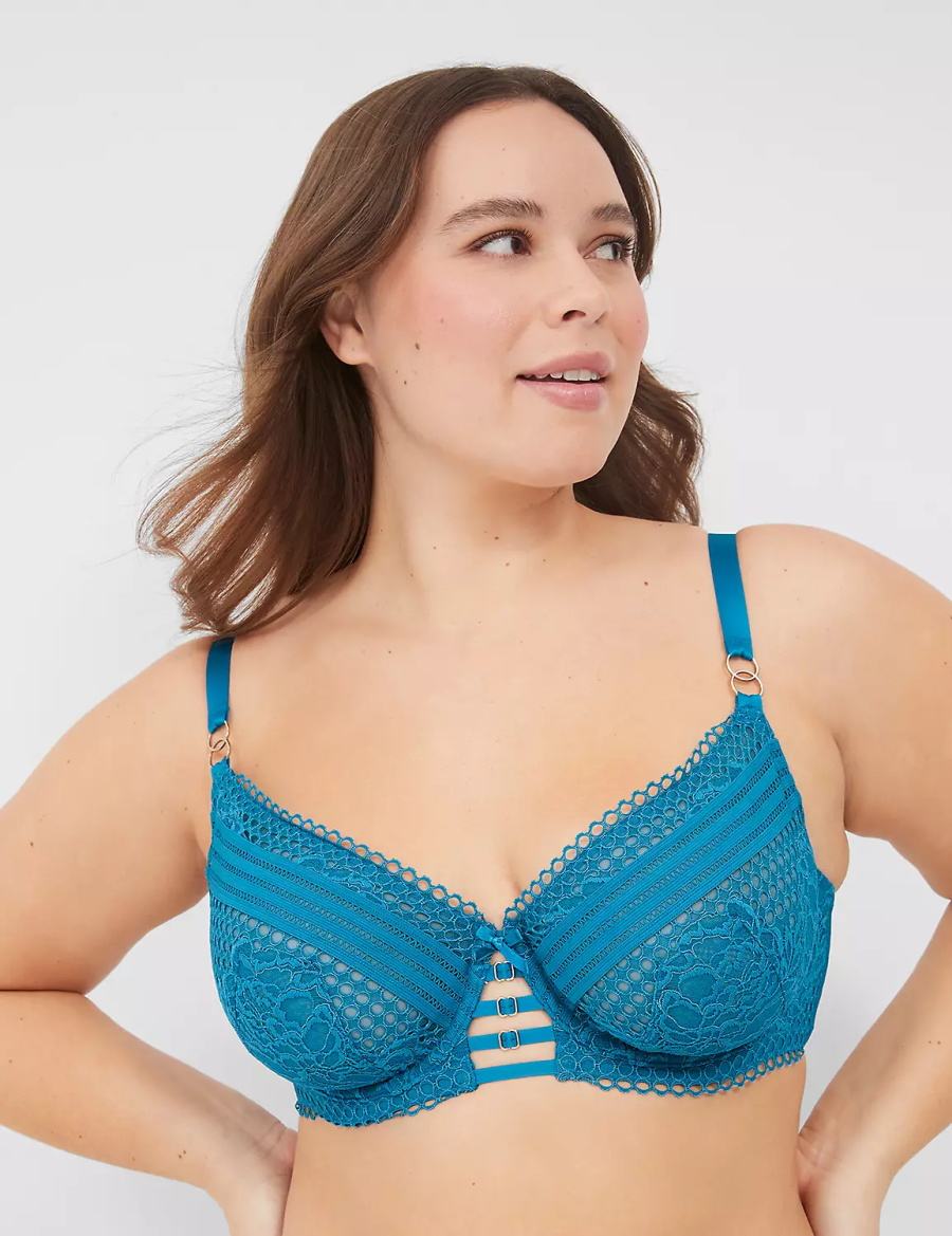 Lane Bryant Lace Unlined Women Balconette Bra Blue | EGJ3894CG