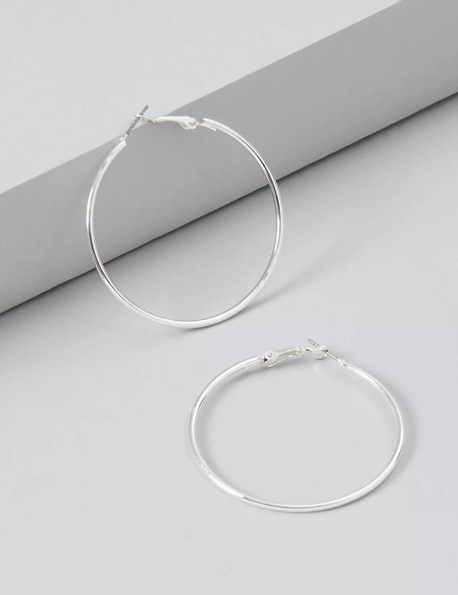 Lane Bryant Large Women Hoop Earrings Silver | YQZ699HP