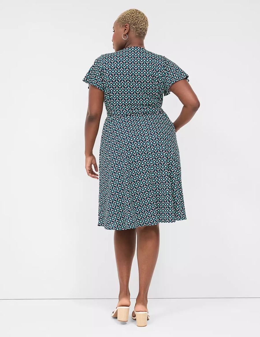 Lane Bryant Lena Surplice-Neck Women Knitted Dress Turquoise Navy | XLT230LH