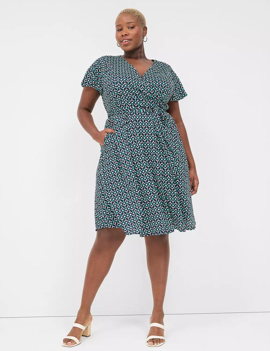 Lane Bryant Lena Surplice-Neck Women Knitted Dress Turquoise Navy | XLT230LH