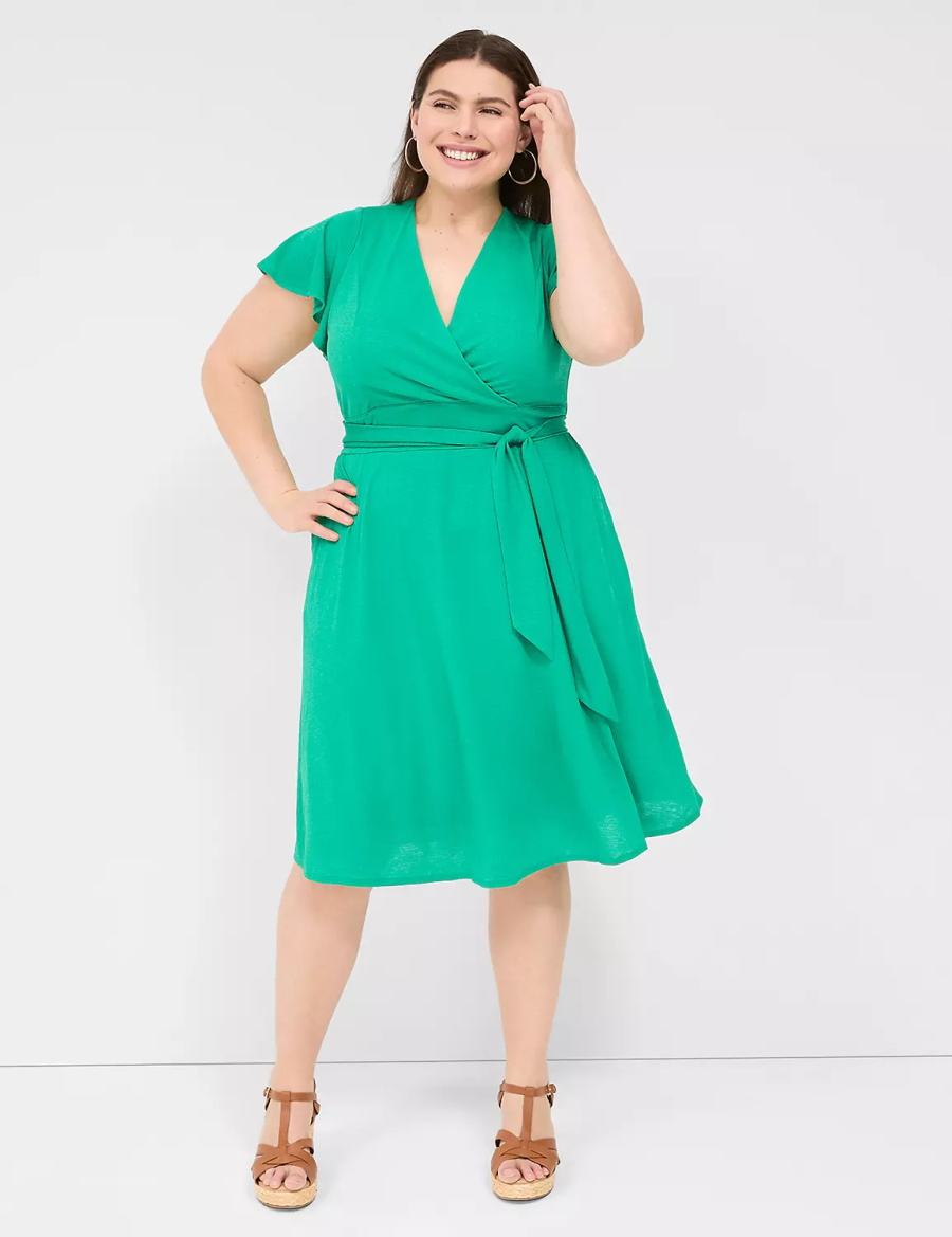 Lane Bryant Lena Surplice-Neck Women Knitted Dress Turquoise | ASO874IB