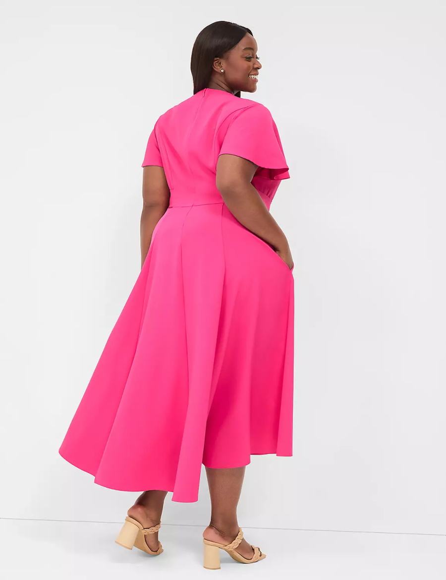 Lane Bryant Lena V-Neck High-Low Women Midi Dress Pink | TVE971MV