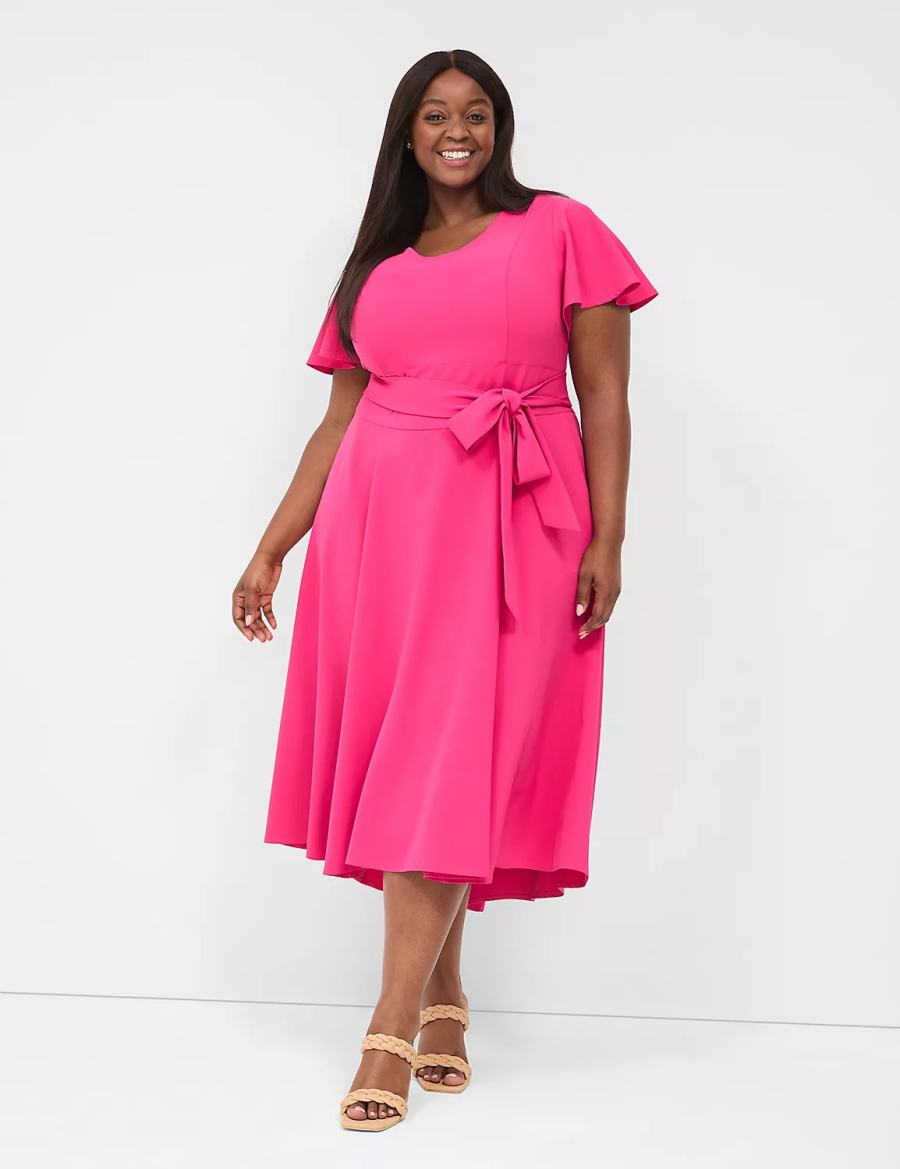 Lane Bryant Lena V-Neck High-Low Women Midi Dress Pink | TVE971MV