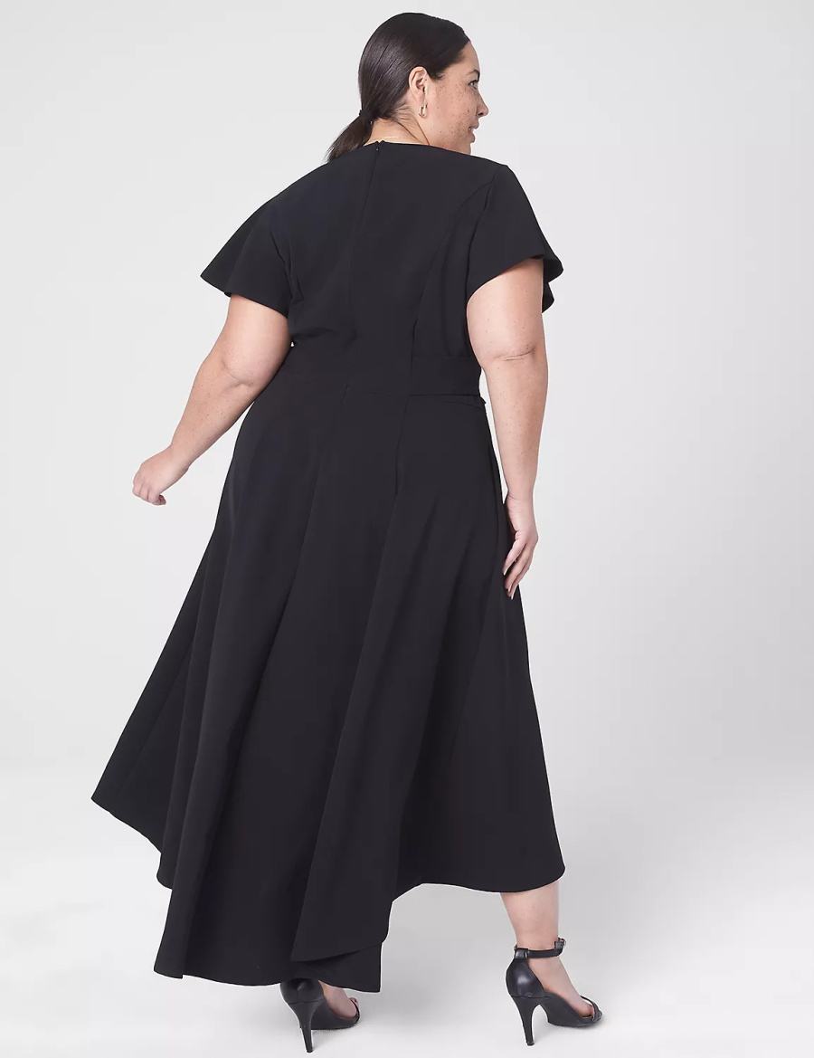 Lane Bryant Lena V-Neck High-Low Women Midi Dress Black | GSO2142JR