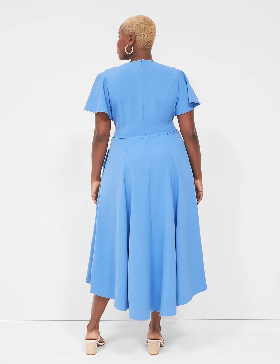 Lane Bryant Lena V-Neck High-Low Women Midi Dress Blue | CVZ342NV