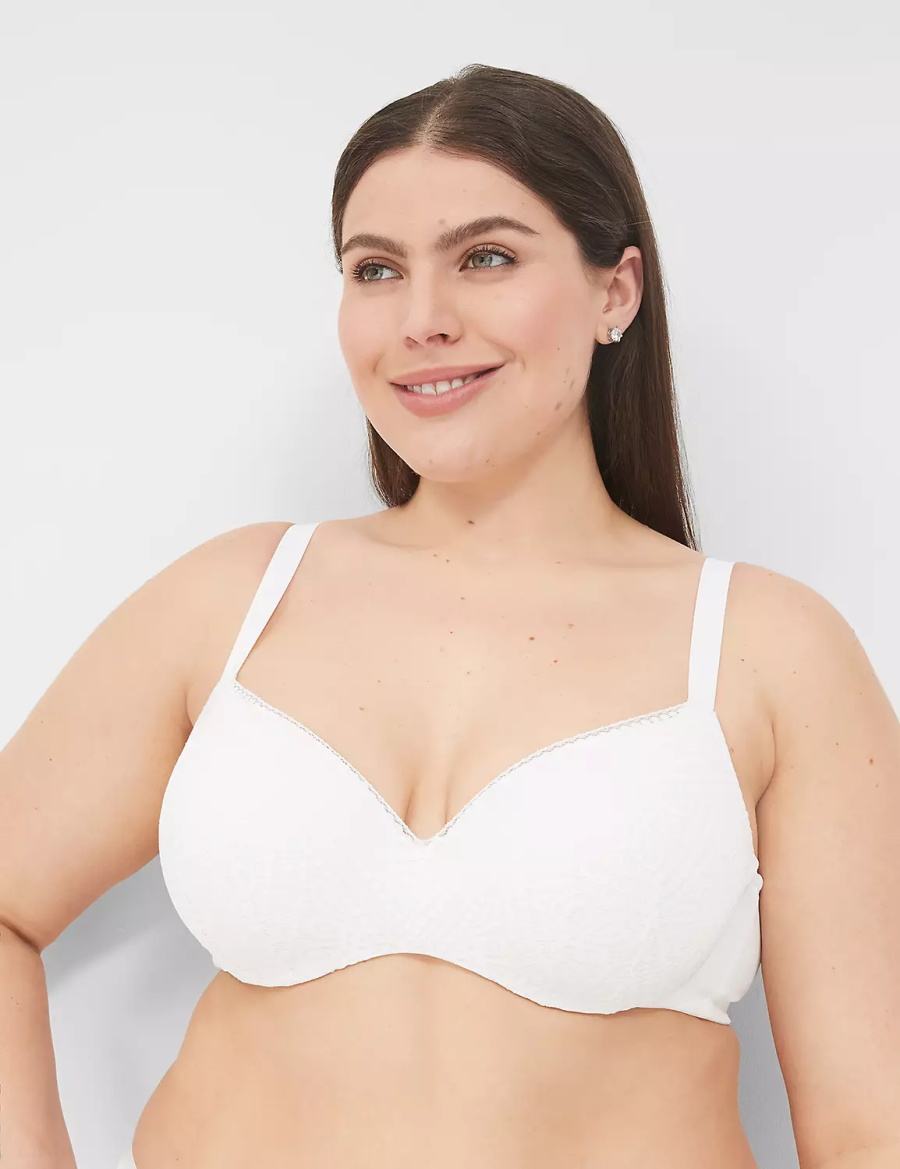 Lane Bryant Lightly Lined With Lace Women Balconette Bra White | OXL9312BL