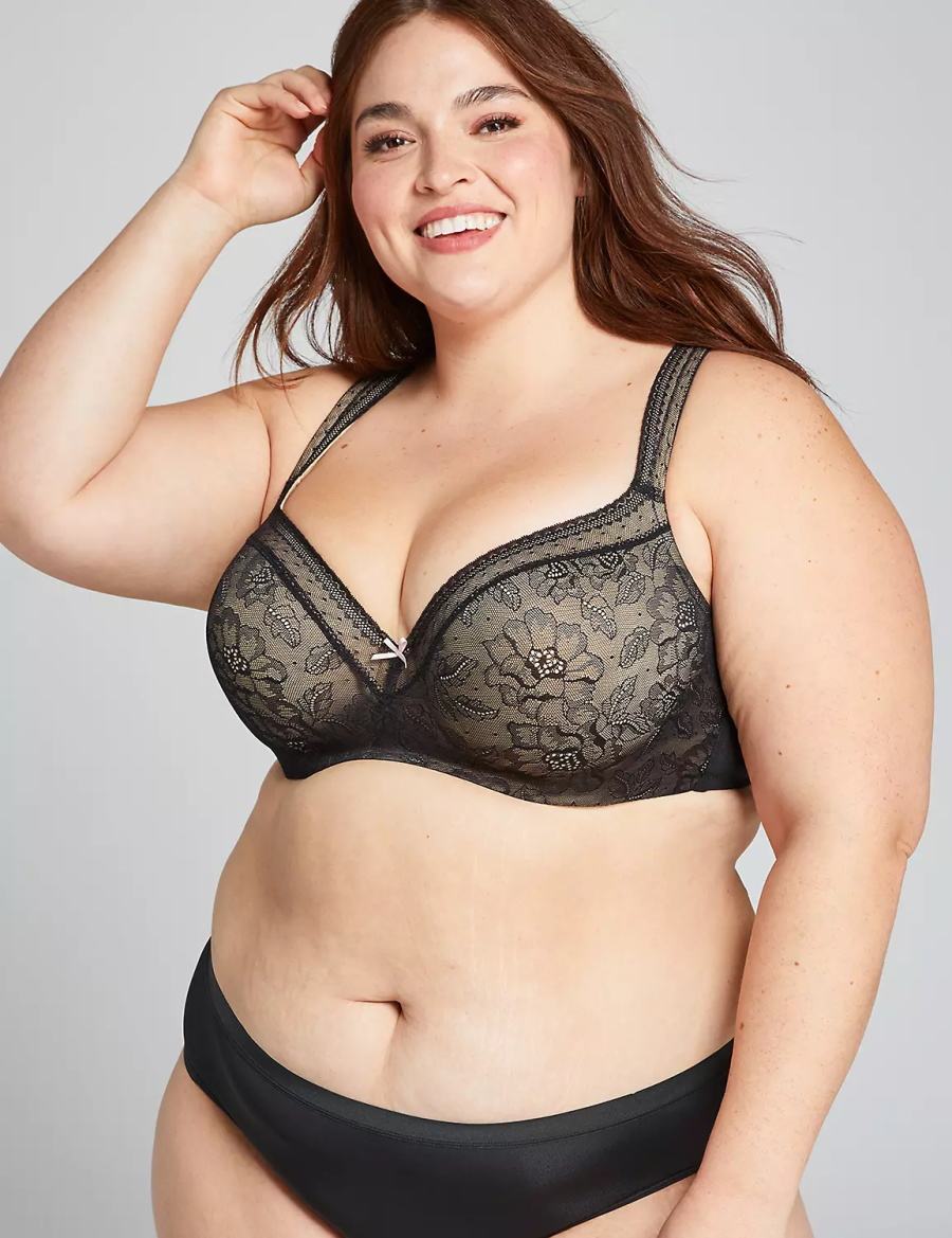 Lane Bryant Lightly Lined With Lace Women Balconette Bra Black | IPX2980RS