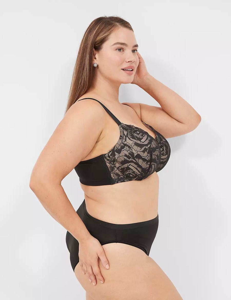 Lane Bryant Lightly Lined With Lace Women Balconette Bra Black | SPT5013CI